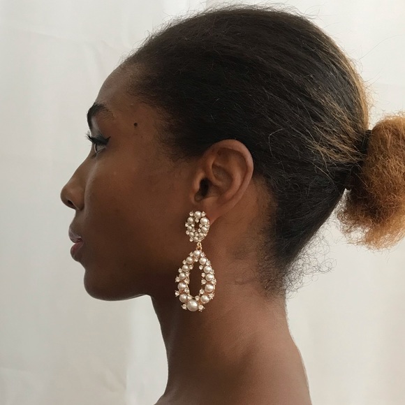 Pearl and Crystal Teardrop Statement Earrings - Picture 11 of 15